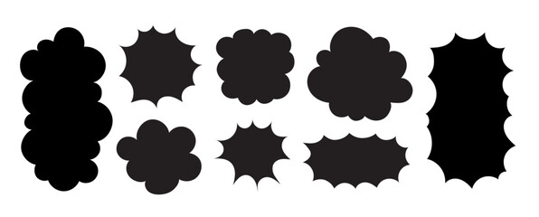 Speech bubble set, boom, cloud, pop, bang in Hand-drawn style,  Text box, Talk bubble design element, vector illustration	