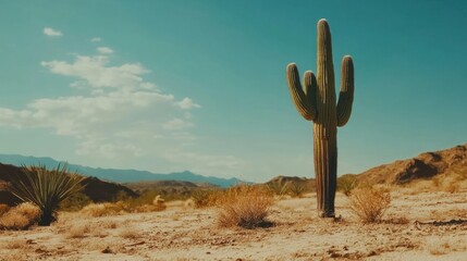 Desert cactus landscape under teal sky