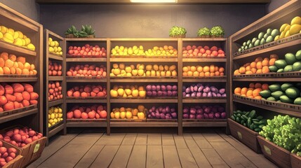 Colorful fruit and vegetable market stall illustration