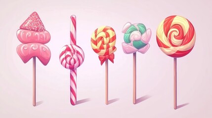 Colorful swirl lollipops on sticks sweet candy treats delightful dessert illustration