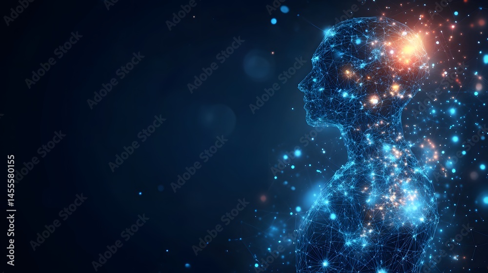 Fototapete futuristic digital human form with glowing nodes signifies connectivity and ai. abstract digital low