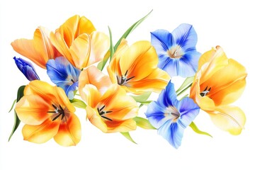 Naklejka premium Colorful floral bouquet of tulips and wildflowers.