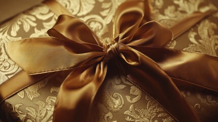 Gold gift box with silk ribbon bow