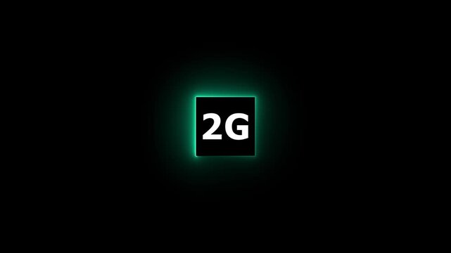 Abstract glowing neon 2g internet networking 4k animation, technology text icon in 4k motion video. isolated on black background.