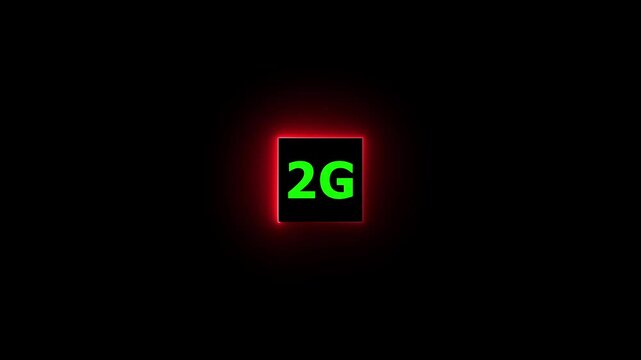 Abstract glowing neon 2g internet networking 4k animation, technology text icon in 4k motion video. isolated on black background.
