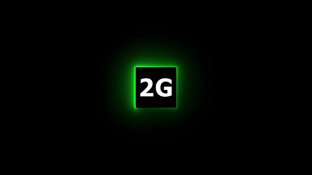 Abstract glowing neon 2g internet networking 4k animation, technology text icon in 4k motion video. isolated on black background.