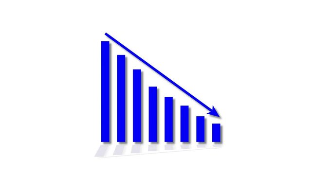 Animation of down business graph icon. business or finance loss concept icon ,Animated downward statistical curve with a loss sign.cyan color business graph,cyan grid line and white background .