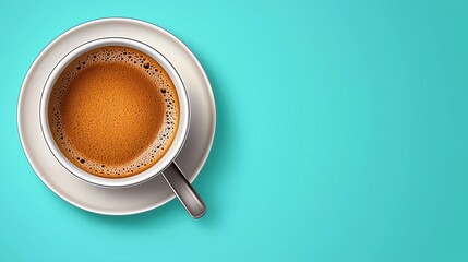 Aromatic Coffee in Cup with Creamy Brown Coffee Placed on Aqua Color Background