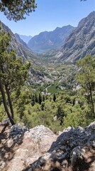 Fototapeta premium View of the Valley in Paklenica National Park Croatia with Mountains and Greenery on a Sunny Day
