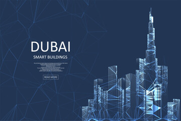 Smart building concept design for Dubai. Abstract polygonal lines. Graphic concept for your design.