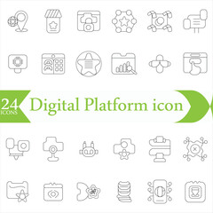  Digital Platform icon set with algorithm, analytics, api, automation, blockchain, cloud computing and cyber security