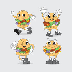 Burger mascot design. Cute burger vector pack.