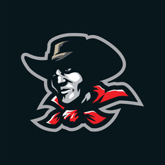 Cowboy mascot logo design vector with concept style for badge, emblem and t shirt printing. Cowboy head illustration.