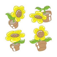 Flower mascot design. Flower vector pack.