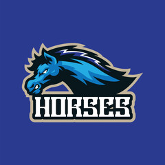 Horses mascot logo design vector with concept style for badge, emblem and t shirt printing. Horses illustration for sport team.