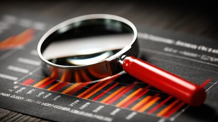 A magnifying glass on a financial graph illustrating corporate earnings viewer icon concept for quarterly financial insights