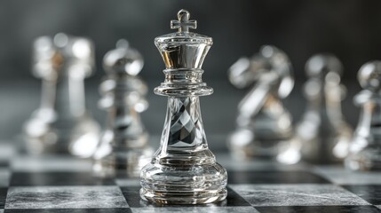 A single chess piece on a chess board representing strategic planning in corporate finance strategy icon concept