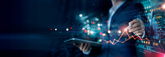 Business economic profit growth on global business network, Data analysis of financial and banking, Stock, Technology and data connection, Ai, investment, Business plan and strategy.
