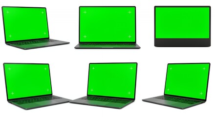 Six Green Screen Laptops Mockups: Versatile Digital Assets for Design & Presentation