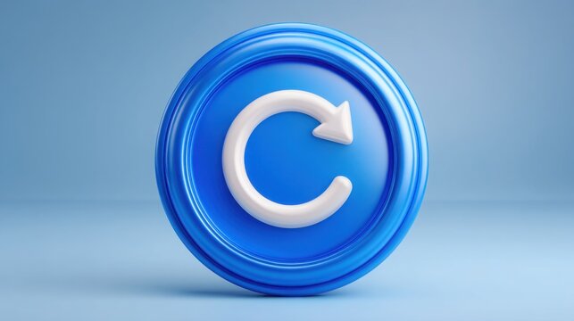 Blue button featuring a white arrow symbolizing data-centric return panel for conceptualizing numbers and insights