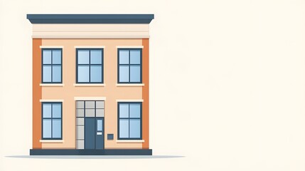 A simple two story building with multiple windows and a door