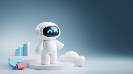 3D Icon of Robot and Graph for App or Website UI