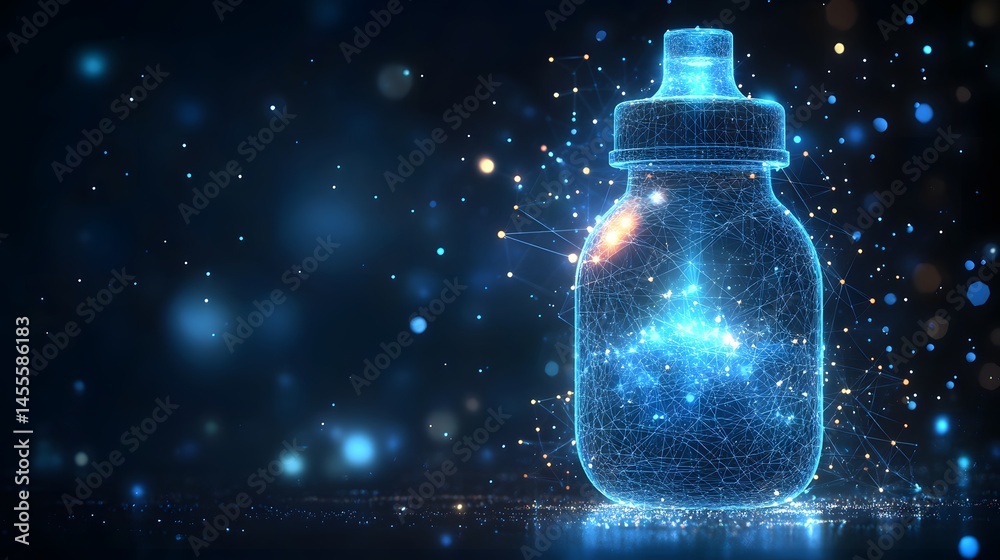 Fototapete futuristic glowing bottle concept. a digitally rendered design of interconnected lines and points, r