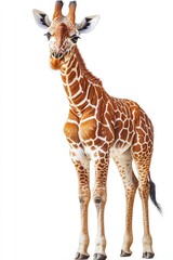 Obraz premium Giraffe, standing, spots and neck, on white background, curious expression, natural