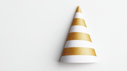 Festive Party Hat with Gold Stripes on a Light Background