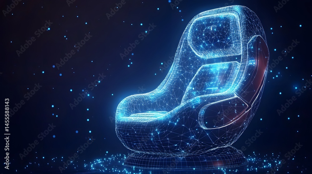 Aufkleber futuristic car seat design presented in a digital wireframe. glowing blue accents create a high-tech