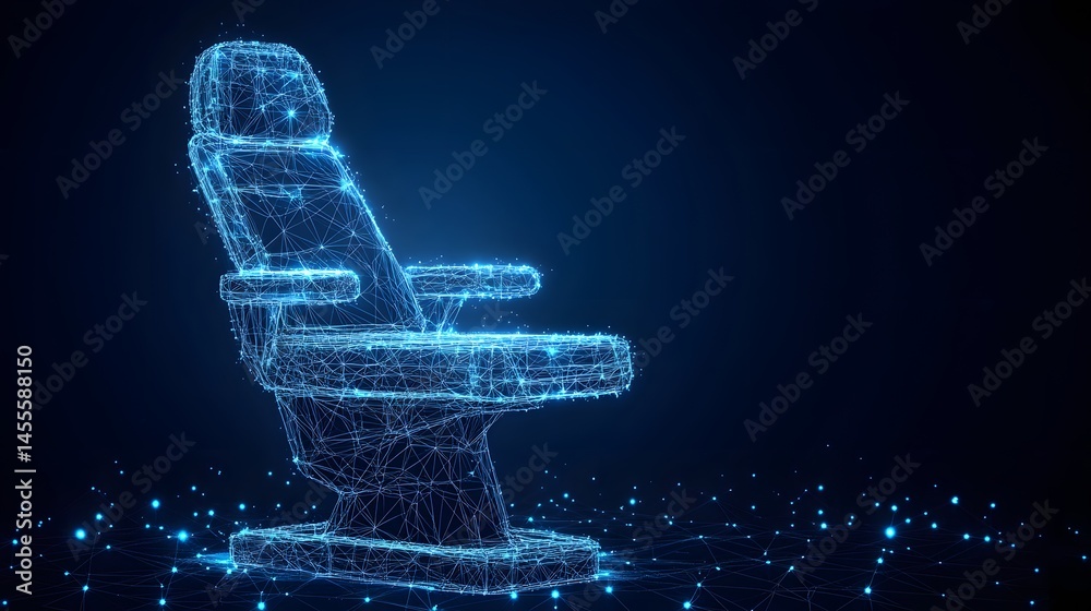Poster futuristic chair design glows brilliantly. a high-tech conceptual piece of furniture presented in a 