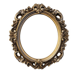 Ornate oval golden picture frame isolated on transparent background