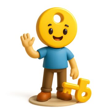 Friendly 3D Character with Key Design and Simple Playful Expression