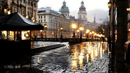 Fototapeta premium A dreamy watercolor cityscape at dusk glowing streetli e868f510 db8b 461c 90fb 52b7c0e8c514 3.png