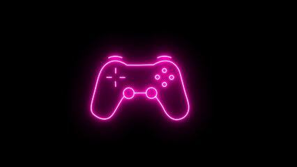 Glowing neon 3D joystick icon, looped spin. Game station controller, play console, joypad for videogames. Neon Gaming Joystick with backlight on the dark background  © MdSumon
