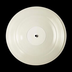 A white, blank, plastic vinyl record isolated on a black background, viewed from the top. --v 6.1 Job ID: 1be7da6b-2a37-409c-ad30-8f39d1be811b