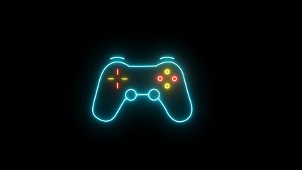 Glowing neon 3D joystick icon, looped spin. Game station controller, play console, joypad for videogames. Neon Gaming Joystick with backlight on the dark background  © MdSumon