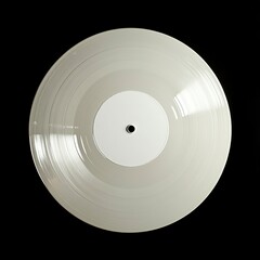 A white, blank, plastic vinyl record isolated on a black background, viewed from the top. --v 6.1 Job ID: 4bdc42d8-0249-4674-833d-7141db50f504