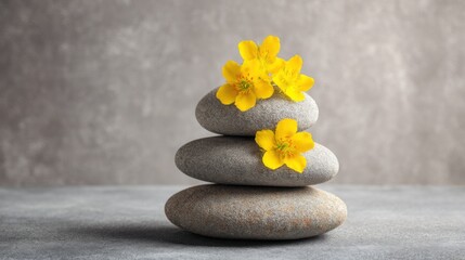 A stack of rocks with yellow flowers symbolizing financial wellness planning and mindful capital opportunities for growth