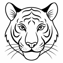 Fototapeta premium Tiger Head Line Art Illustration . Black and White Vector