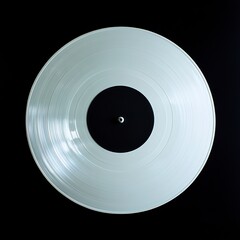A white, blank, plastic vinyl record isolated on a black background, viewed from the top. --v 6.1 Job ID: 5eb25a81-8199-451f-9be9-a01992bfed26