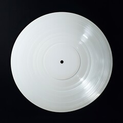 A white, blank, plastic vinyl record isolated on a black background, viewed from the top. --v 6.1 Job ID: 8ae7e3e3-7a1e-4e93-9b4f-f9c305a71069