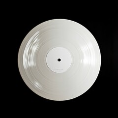 A white, blank, plastic vinyl record isolated on a black background, viewed from the top. --v 6.1 Job ID: 8ae7e3e3-7a1e-4e93-9b4f-f9c305a71069