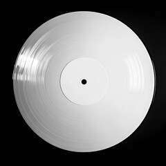 A white, blank, plastic vinyl record isolated on a black background, viewed from the top. --v 6.1 Job ID: 27a82968-09f9-4585-8274-3d0ab97362d7