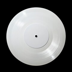 A white, blank, plastic vinyl record isolated on a black background, viewed from the top. --v 6.1 Job ID: 90f77296-947a-46d8-84a7-6af81a413a1b