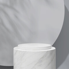 Three white marble columns set against a muted gray background, highlighting geometric elegance.