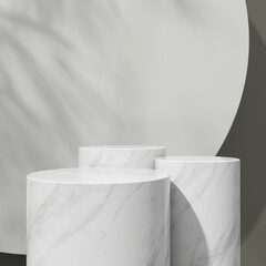 A single marble column with a subtle beige backdrop, offering a sleek, minimalistic presentation.