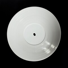 A white, blank, plastic vinyl record isolated on a black background, viewed from the top. --v 6.1 Job ID: 00326108-00d5-4562-820e-514b49ab35e1