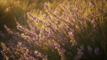 Obraz premium Beautiful lavender flowers bathed in sunlight showcasing their vibrant colors in nature