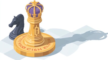 Obraz premium Chess and Cryptocurrency Fusion A Crowned King with Bitcoin Symbol on a Checkerboard Base Rep